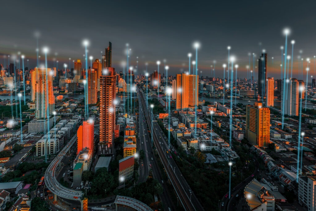 Panorama of a smart city with IoT elements