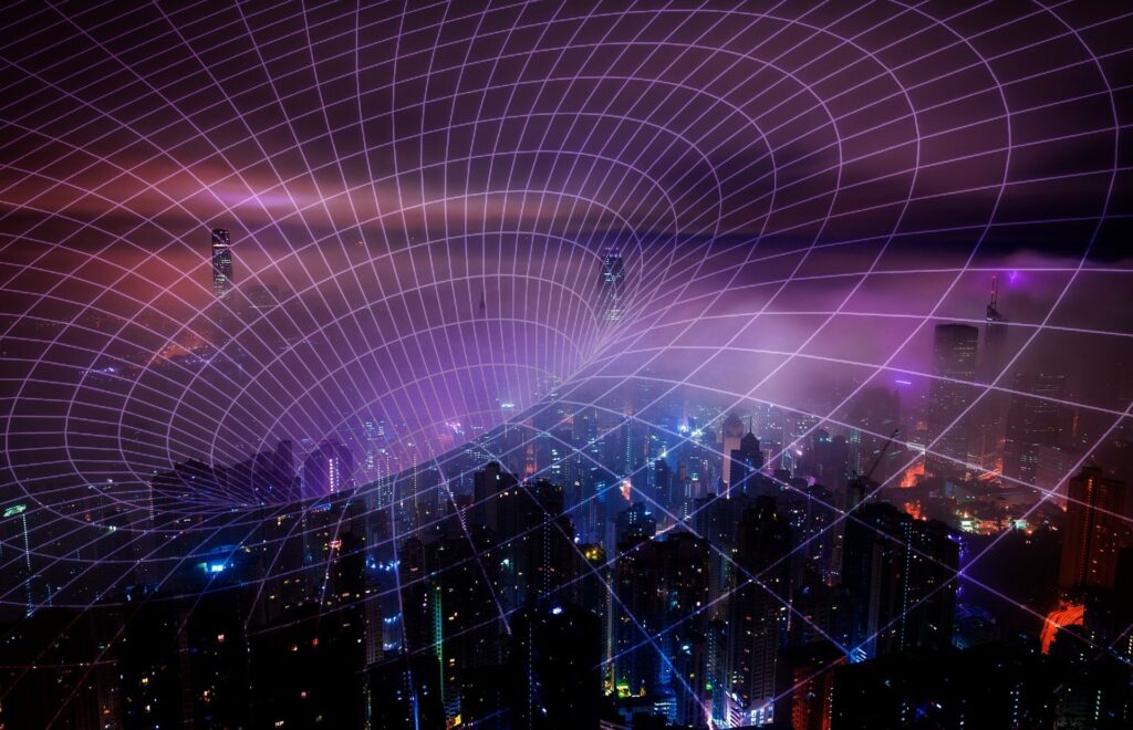 IoT on the edge network radiating over the night city