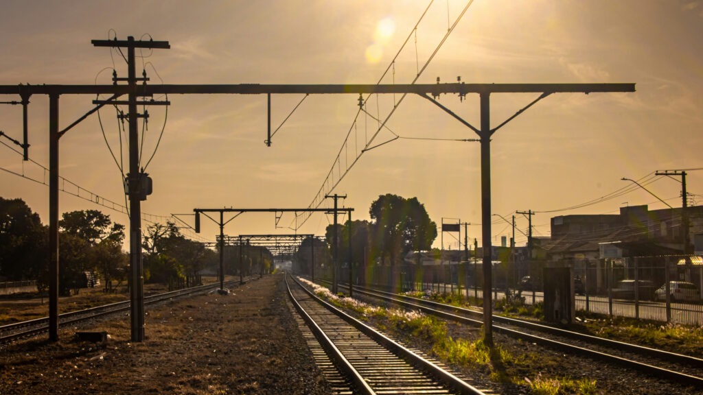 Power lines above the train tracks